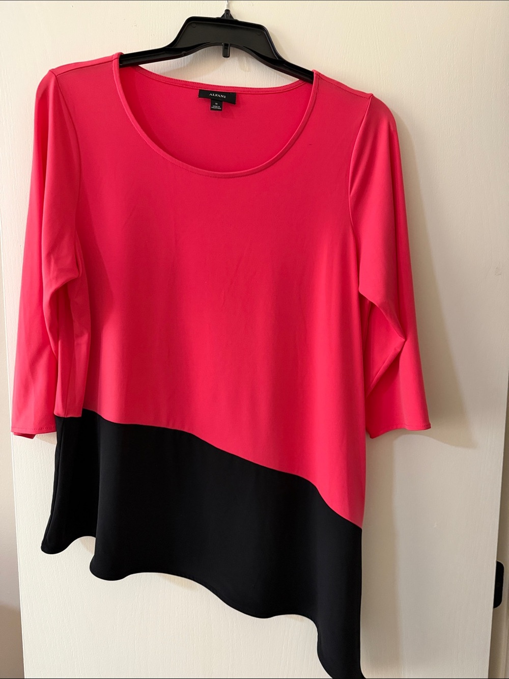 Alfani Pink and Black Colorblock Scoop Neck Tunic